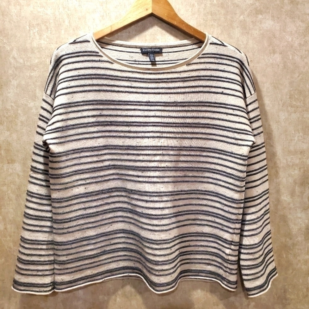 Eileen Fisher Organic Cotton Wool Blend Heathered Striped Boxy Shirt